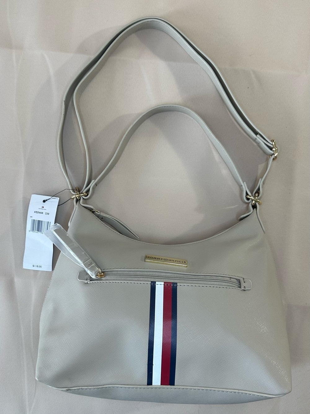 Tommy Hilfiger NWT Stone Striped Signature Hobo Shoulder Bag